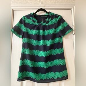 J. Crew Navy and Green Striped Top